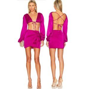 Superdown Twee With Bow Detail Pink Satin Mini Rissa Wrap Skirt Size Medium